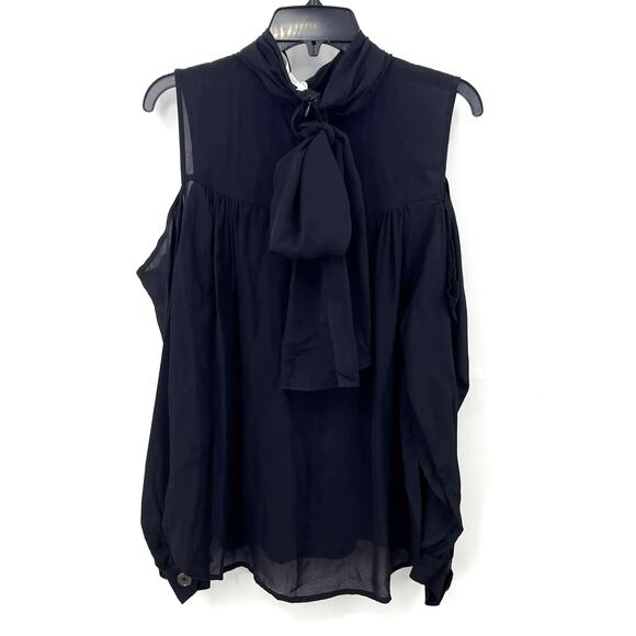 Robert Rodriguez Black Cold Shoulder High Neck Silk Long Sleeve Top Size 10 New - Picture 5 of 7